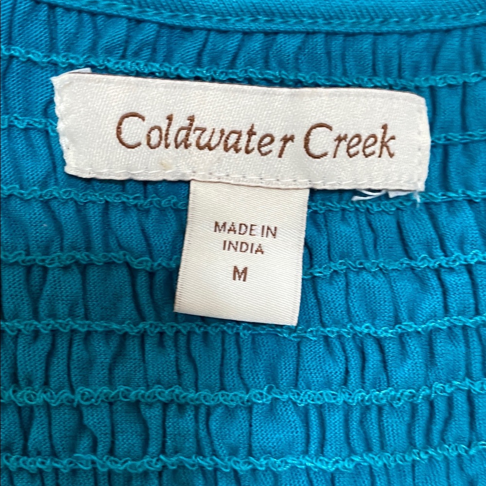 Coldwater Creek Smocked Teal Midi Sleeveless Dress - Picture 7 of 9
